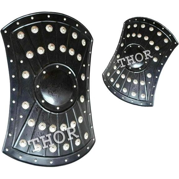 THOR INSTRUMENTS Medieval Armor Barbarian Templar Viking Shield 18” Handmade Halloween Battle Ready Functional Warrior Metal Shield Black Rustic Vintage Home Decor Gifts