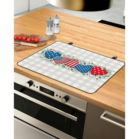 

4th of July Stove Top Covers for Electric Stove Heat Insulation Fireproof Glass Cooktop Cover Counter Top Glass Stove Cover 24 x21 Red Blue Love Heart Eucalyptus Leaves Grey Plaid