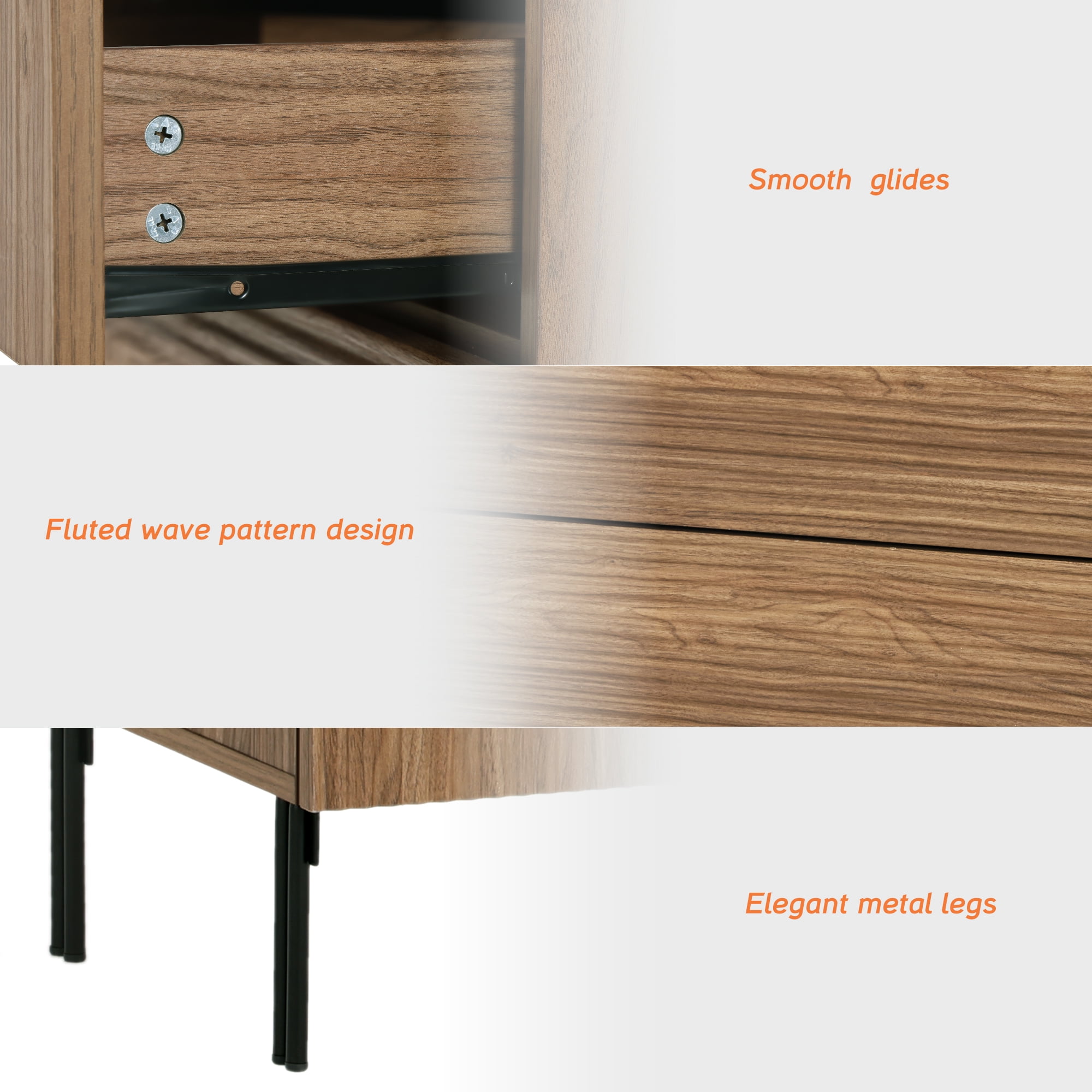 Modern Minimalist Wood Nightstand with 3 Drawers ,31.5" Large End Table,Reeded Design Bedside Table for Bedroom, Living Room,Entryway