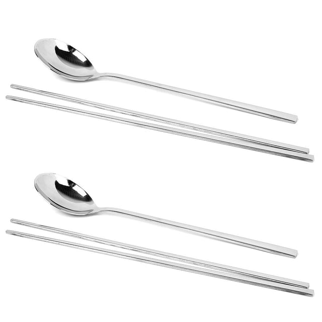 2 Pares de Palillos de Acero Inoxidable Perfecl Cuchara de Palillos Coreanos