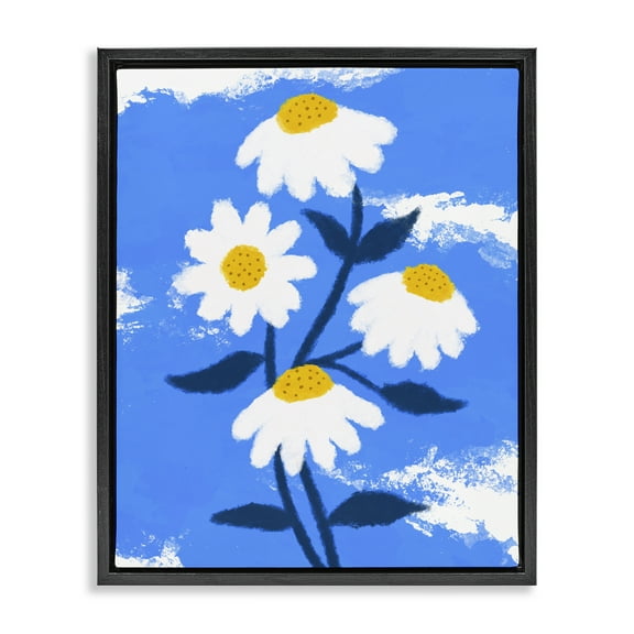 Stupell Industries Daisy Bloom with Clouds Plants & Flowers Painting Black Floater Framed Canvas Art Print Wall Art, 17 x 21