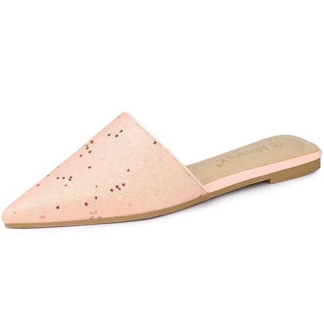 BLISSFUL STEP Women's Glitter Pointed Toe Slide Flats Mules