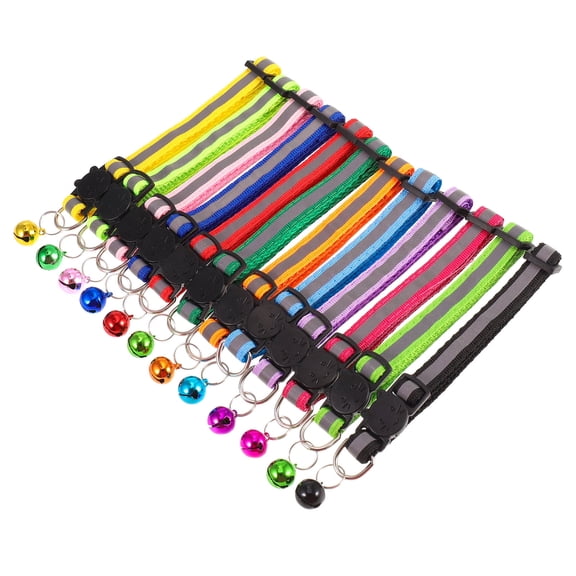 Cat Collar Breakaway,12 Pack Reflective Cat Collar with Bell,Solid & Safe Collars for Cats,Safety Buckle Kitten Collar,Breakaway Cat Collar for Girl Cats Male Cats