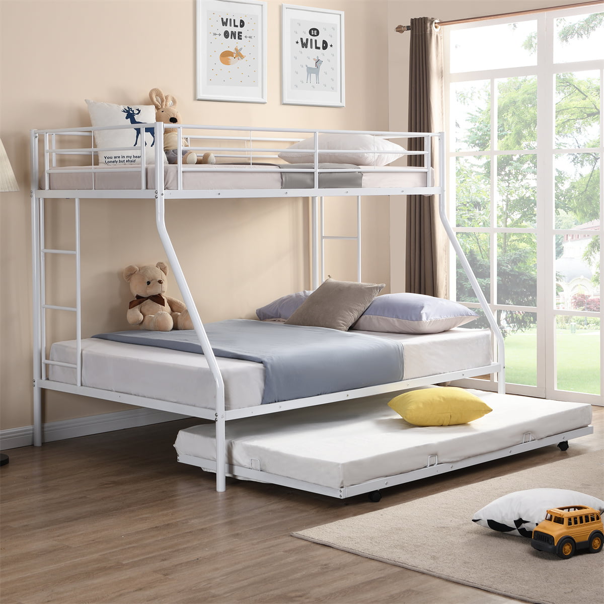 Twin over Full Metal Bunk Bed Multi-function High Sleeper Full-length Guardrail 