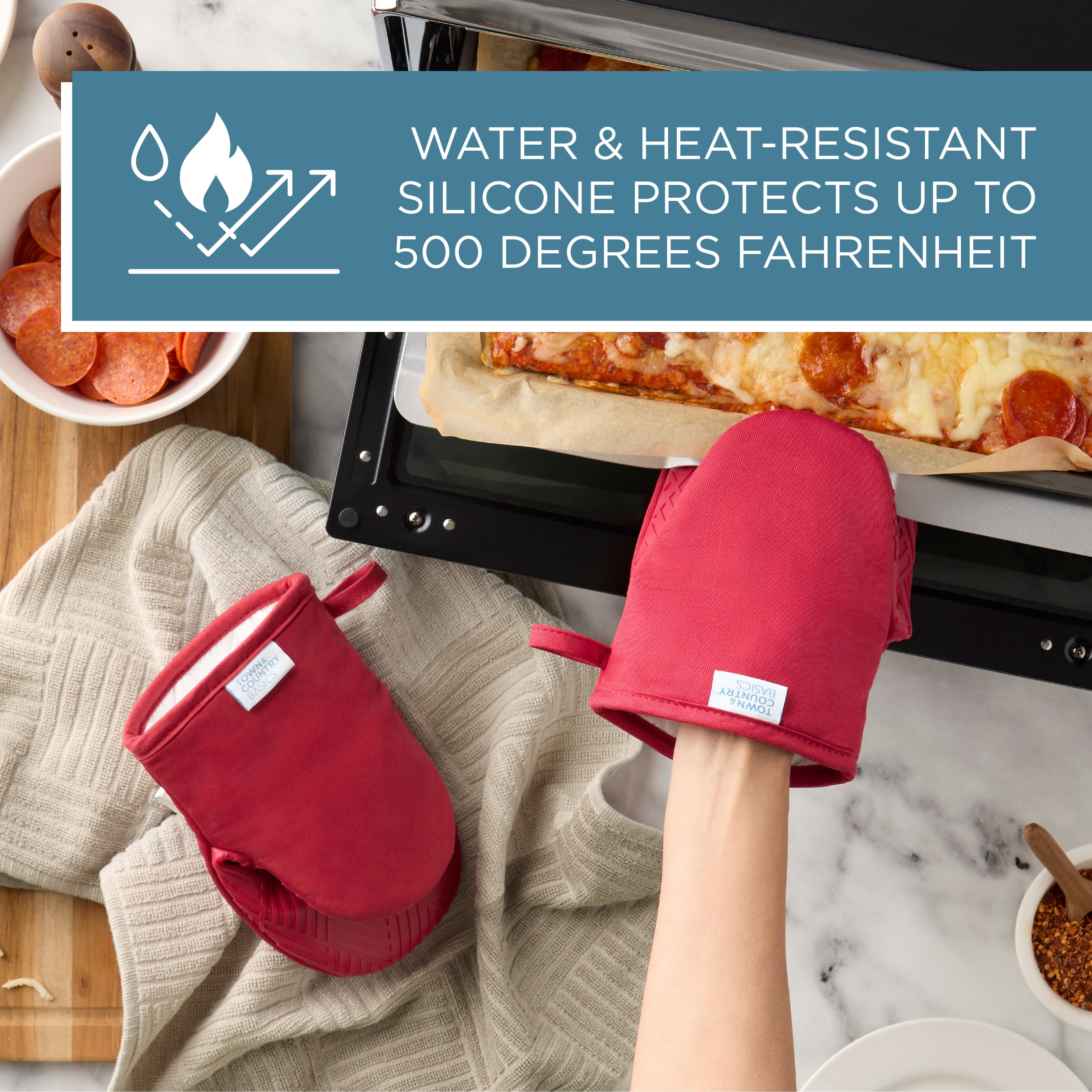 TOWN & COUNTRY BASICS Basketweave Soft Silicone Mini Oven Mitt 2-Pack Set, Heat Resistant  Flexible Silicone, Non-Slip Grip Red - 5.5X8