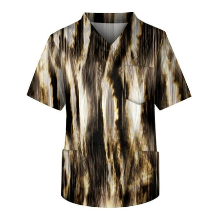 

Alrise Mens Scrub Tops V Neck Short Sleeve Mens Casual Pocket Tops Brown Large