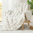 thumbnail image 3 of Luxury 1000GSM Faux Rabbit Fur Throw Blanket, Super Heavy Warm Cozy Grey Blankets for Couch Bed Sofa, Ruched Plush Fuzzy Elegant Soft Reversible Mink Blanket for Living Room Bedroom, Blue, 3 of 10