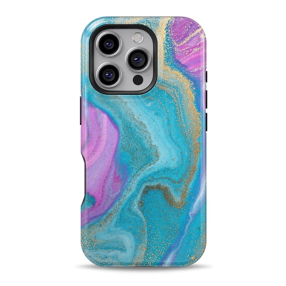 DesignSkinz Scratch-Resistant Hard Slim Case Compatible with iPhone 16 (Compatible with MagSafe) - Blue and Pink Paint with Gold Accents