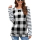 thumbnail image 1 of Suéter a cuadros para mujer, suéter a rayas de manga larga con empalme, suéter con cuello redondo para mujer, Top para fiesta diaria, trabajo blanco S, 1 of 6