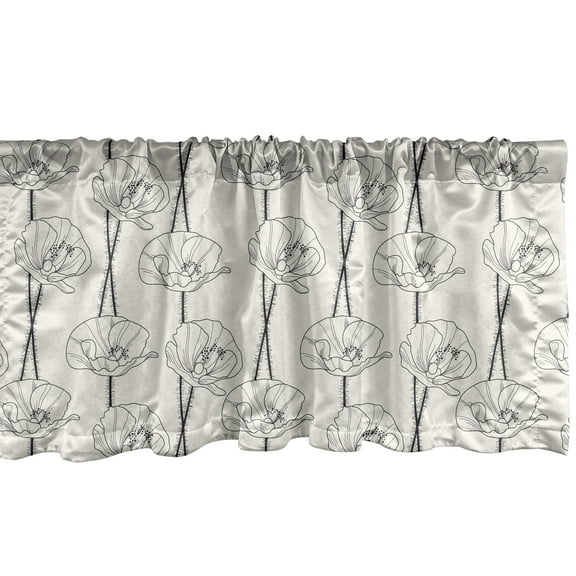 Ambesonne Poppy Flower Window Valance, Peduncles and Flower, 54" X 18", Charcoal Grey Eggshell