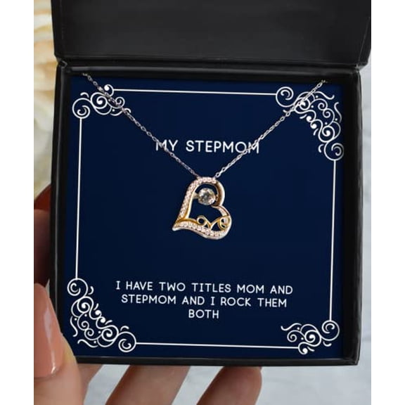 amangny New Stepmom Gifts, I Have Two Titles Mom and Stepmom and I Rock Them Both, Best Birthday Love Dancing Necklace Gifts for Mother