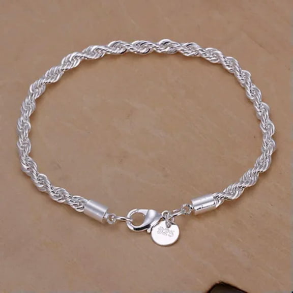 HOOUN 2Pcs Fashion 925Sterling Solid Silver Jewelry Rope Chain Bracelet for Women