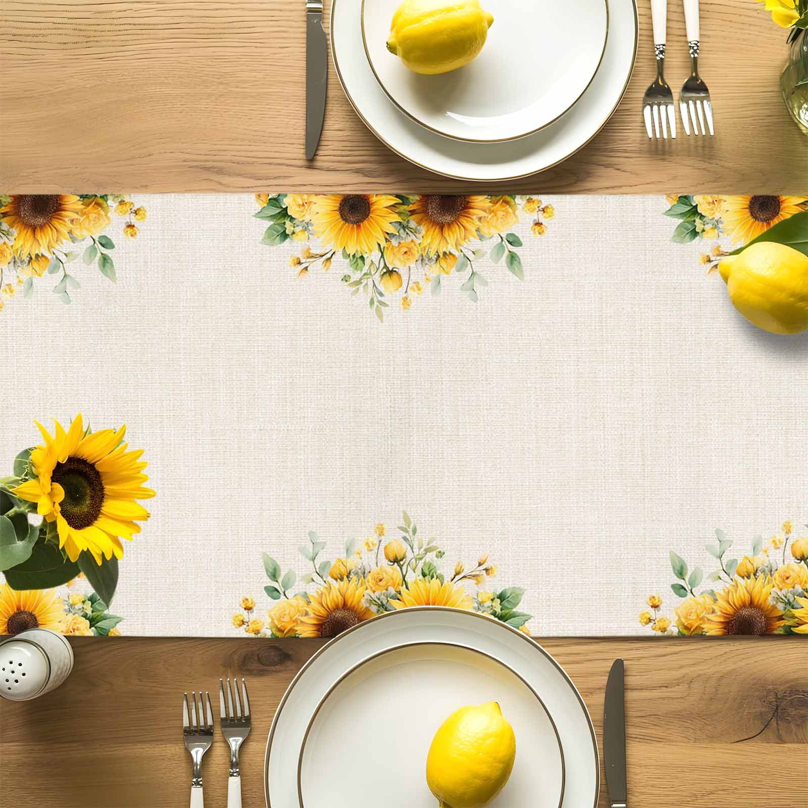 Kitchen Table Runner 90 Inches Long, Farm Cow Rooster Pig Sunflower Cotton Linen Table Runners for Dining Tables Home Holiday Party Wedding, Rustic Animals Wood Barn Tabletop Scarf