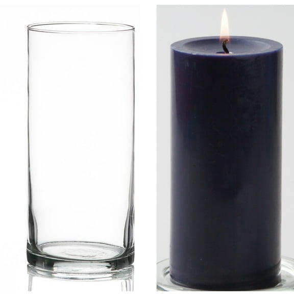 Richland Pillar Candle 6" & Eastland Cylinder Holder 7.5" Navy Blue Set of 12