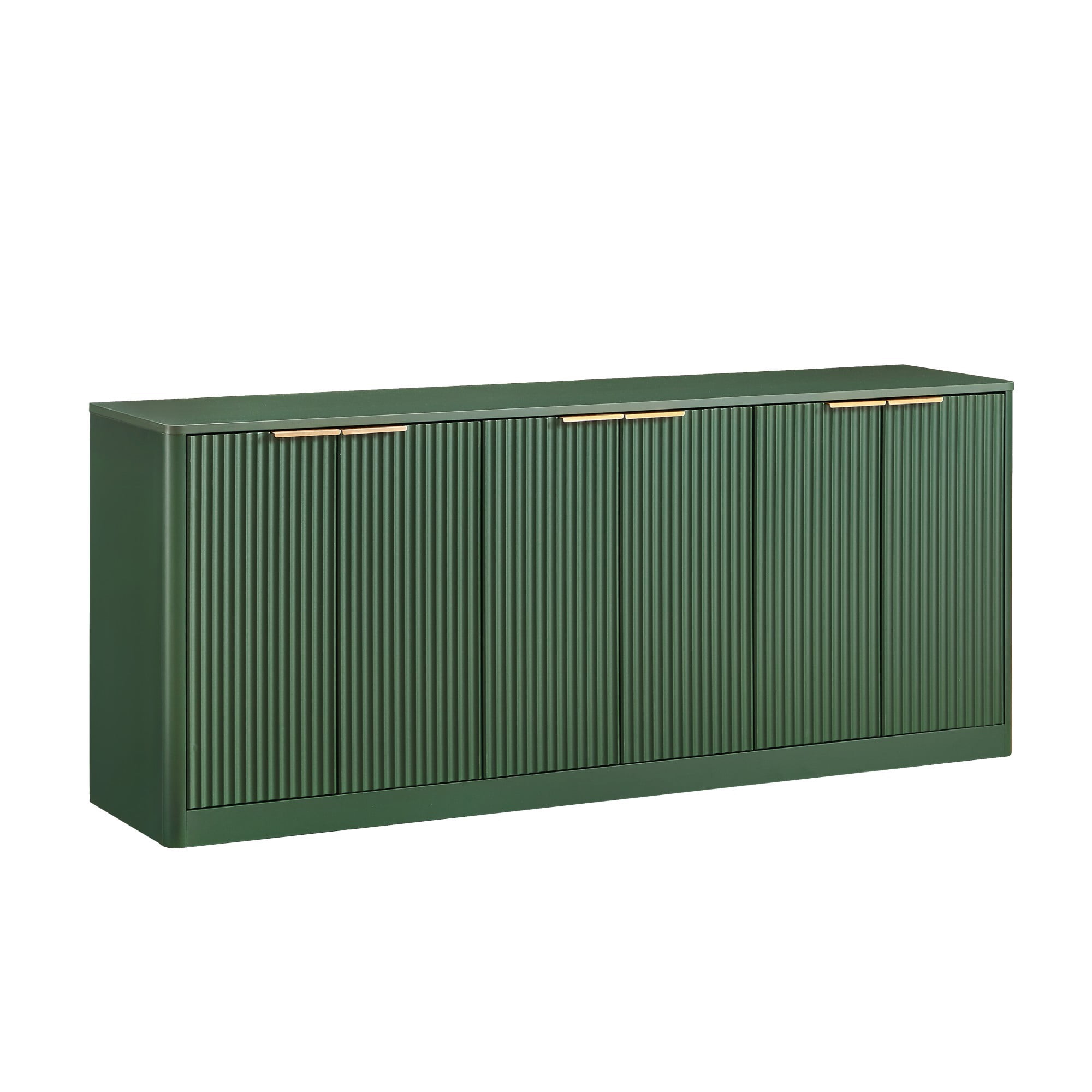 67" Modern Wavy Sideboard Cabinet, 6-Door Curved Storage Cabinet, Large TV Stand Buffet Console for Living Room Kitchen, Green