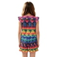 thumbnail image 2 of ZIATUBLES Rainbow Aztec Print Girls Jumpsuit Summer Casual Romper Flutter Sleeves One-Piece Playsuit Elastic High Waist Kids Outfit with Pockets for 7-8 Y, 2 of 6