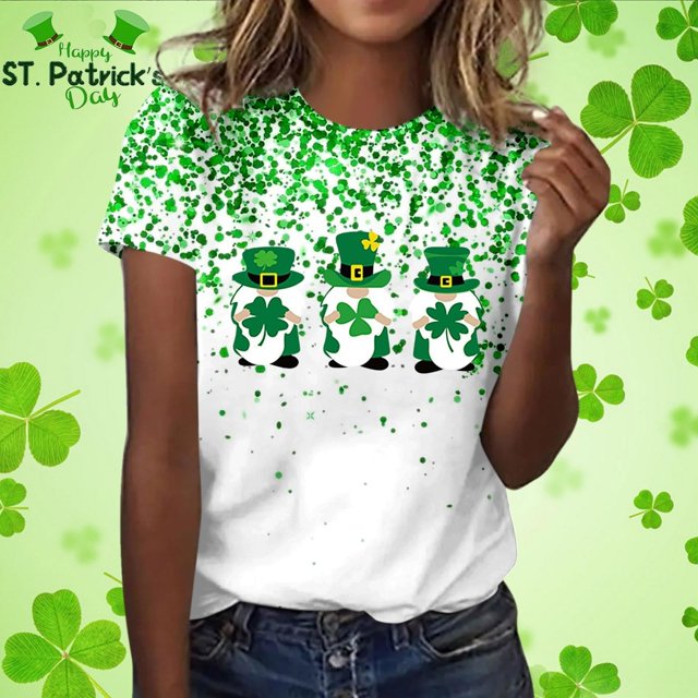 FAIWAD T-Shirts pour Femmes Grande Taille Jour de la Saint-Patrick Chemise Verte Décontractée Col Rond Trèfle Graphique