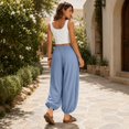 thumbnail image 5 of Womens Balloon Pants Wide Leg Barrel Pants Baggy Trousers Elastic Waist Casual Lounge Travel Pants with Pockets,L, 5 of 7