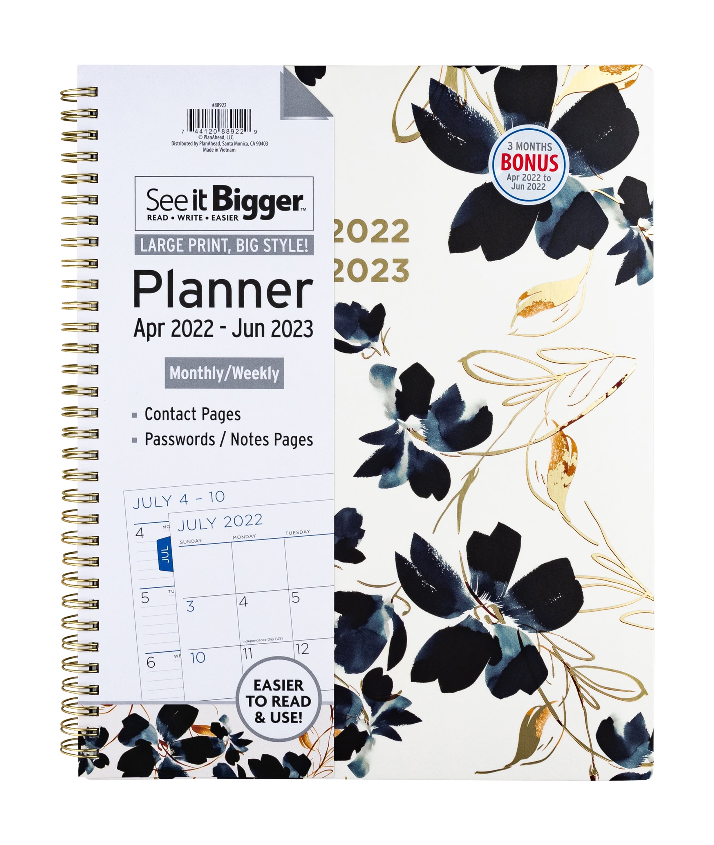 See it Bigger Monthly/Weekly Planner, April 2022June 2023, 11" x 9.75