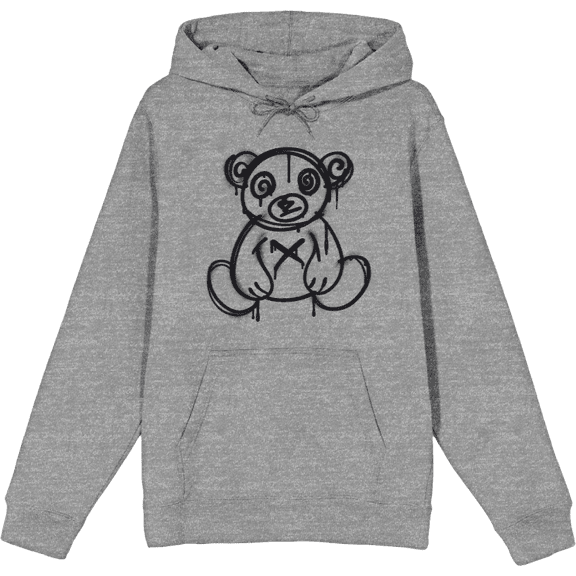 Teddy Black Graffiti Drips Adult Heather Gray Long Sleeve Hoodie-Medium