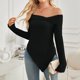 thumbnail image 2 of Elegante jersey blanco con hombros descubiertos para mujer: top sexy de manga larga de punto con un solo hombro, material de poliéster, versátil para ocasiones formales e informales., 2 of 5