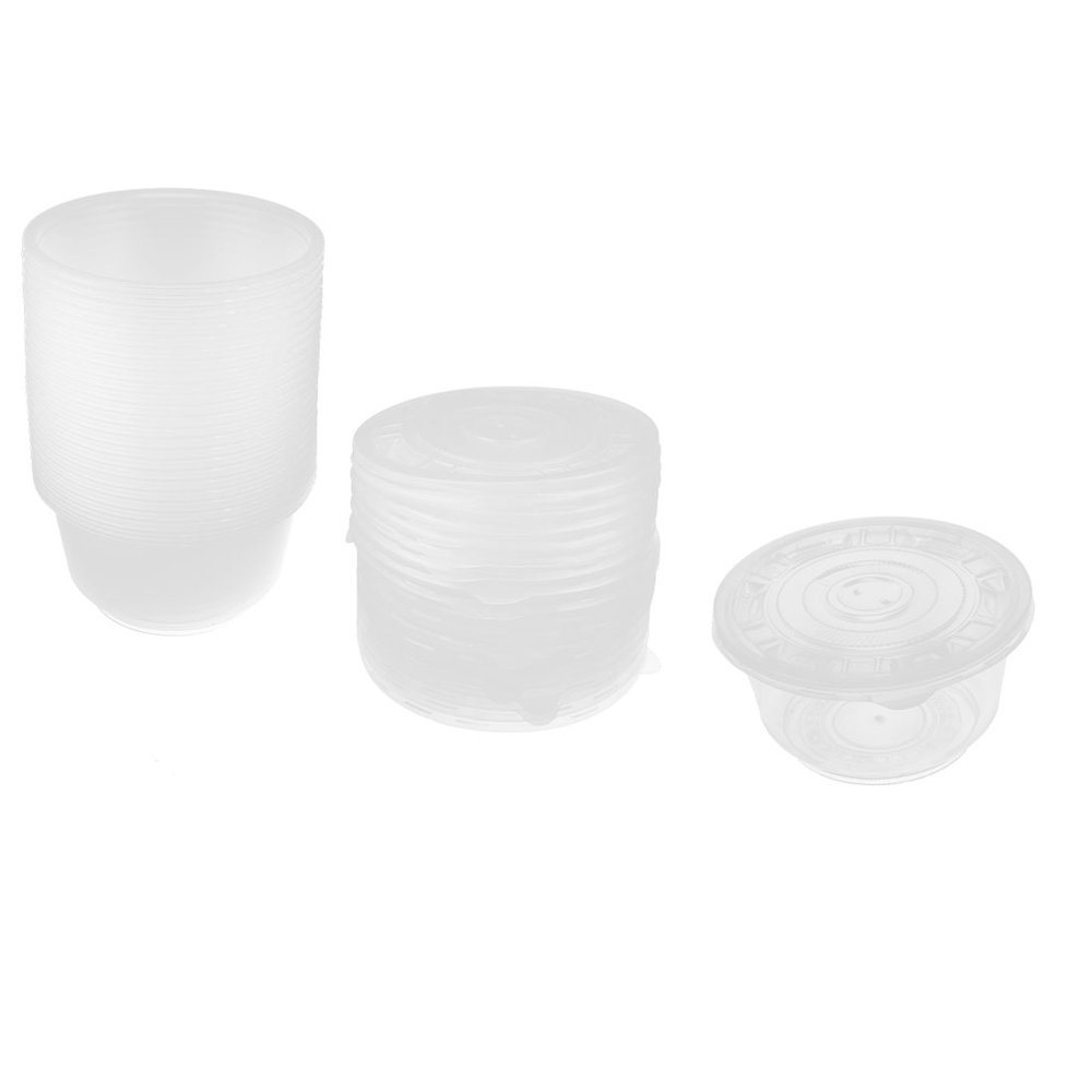25pcs Outdoor Picnic Clear Plastic Disposable Rice Soup Bowl w Caps