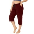 thumbnail image 2 of Haite Women Drawstring High Waist Palazzo Pant Plain Capri Bottoms Sport Solid Color Straight Leg Trousers Claret 2XL, 2 of 4