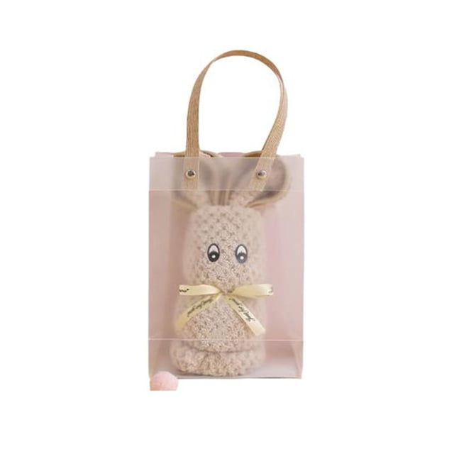 Toallita Toalla de mano plegable de forro polar coral Bunny con bolsa de regalo de PVC en color caqui (1 unidad) JASKFLY