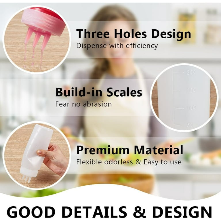 4Pcs 3 Hole Squeeze Condiment Bottles 10oz/300ml Plastic Squeeze Bottles Salad Dressing Container Sauces Squeeze Bottles for Sauce Oil Vinegar Ketchup Mustard Salad Dressing Accessories