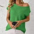 thumbnail image 4 of Fesfesfes Women's Fashion Tops Casual Fall Spring Solid Color off Shoulder Short Sleeve Pullover Knit Sweater Comfy Daily Wearing Clothes(Green,L), 4 of 6