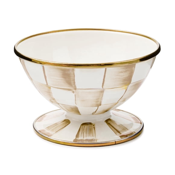 MACKENZIE-CHILDS Enamel Ice Cream Bowl, Serving Bowls for Entertaining, 2-Cup Capacity, Brown-and-White Mocha Check