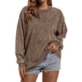 thumbnail image 2 of Yigetop Crewneck Oversized Long Sleeve Shirts for Women Loose Fit Acid Wash Tshirt Basic Solid Color Tee Sweatshirt Lightweight Soft Coffee XL, 2 of 6