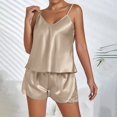 thumbnail image 3 of Women's Plus Size Pajama Set Short Strap Sleeveless Top & Shorts Solid Color Sexy Sleepwear Loungewear for Women Spring Summer Nightwear Champagne M, 3 of 5
