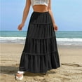 thumbnail image 2 of RUTAYY Fashionable Women Beach Vacation Layered Ruffle Hem Long Skirt Hollow Gathered Cake Skirt Solid Color Flowy Swing Pleated Beach Skirts, 2 of 7
