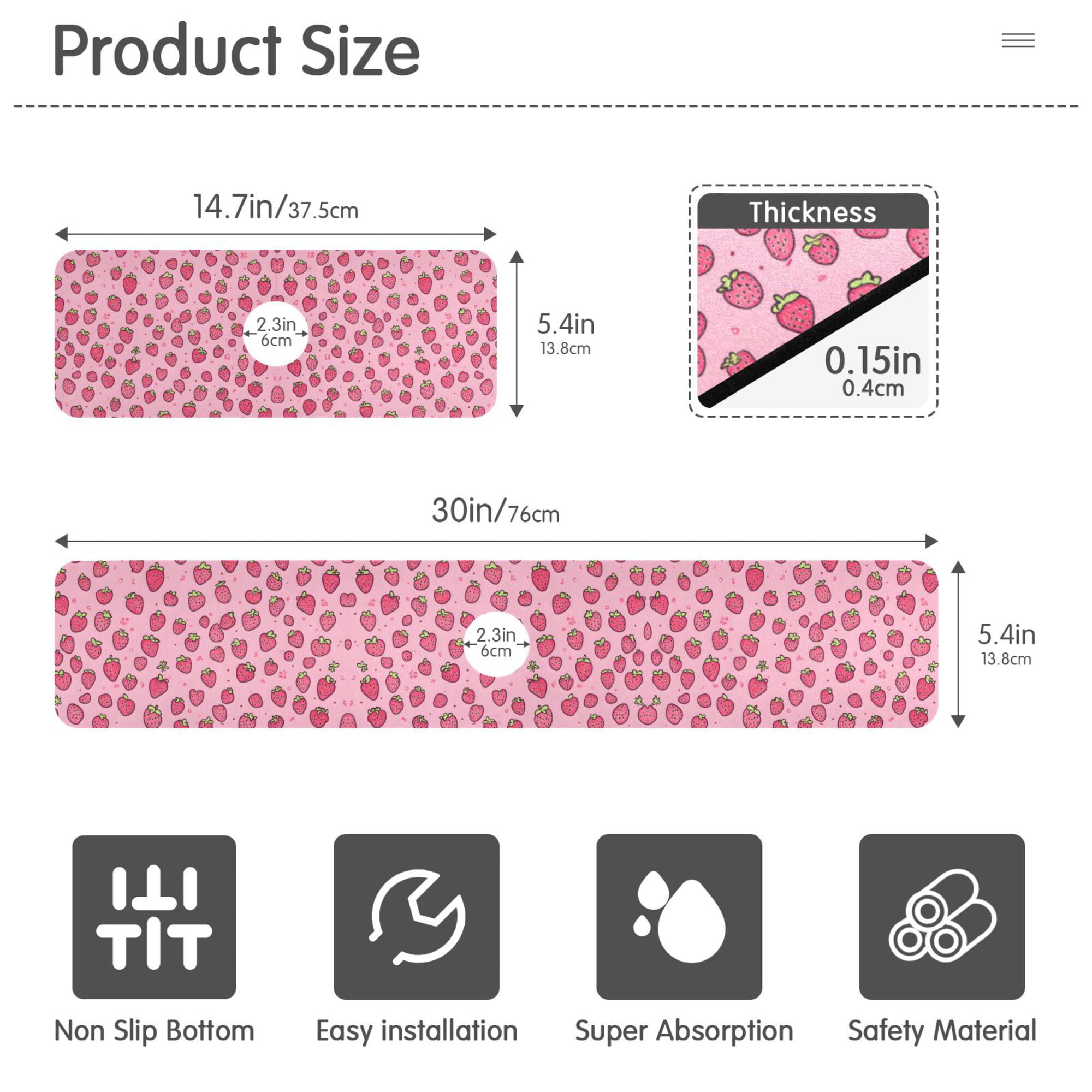 Yayeee Faucet Mat for Kitchen Sink 30" Diatomite Long Splash Guard Pad, Strawberry Bliss, 2 Pack