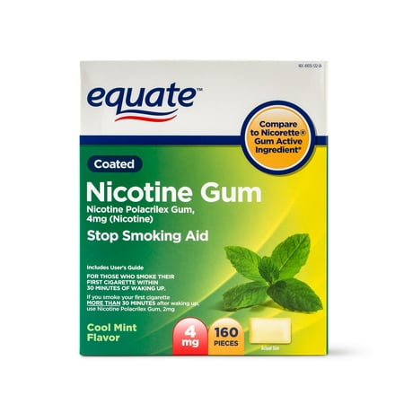 Equate Coated Nicotine Gum, Cool Mint Flavor, 4mg, 160