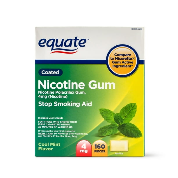Equate Coated Nicotine Polacrilex Gum, 4mg, Cool Mint Flavor, 160 ...