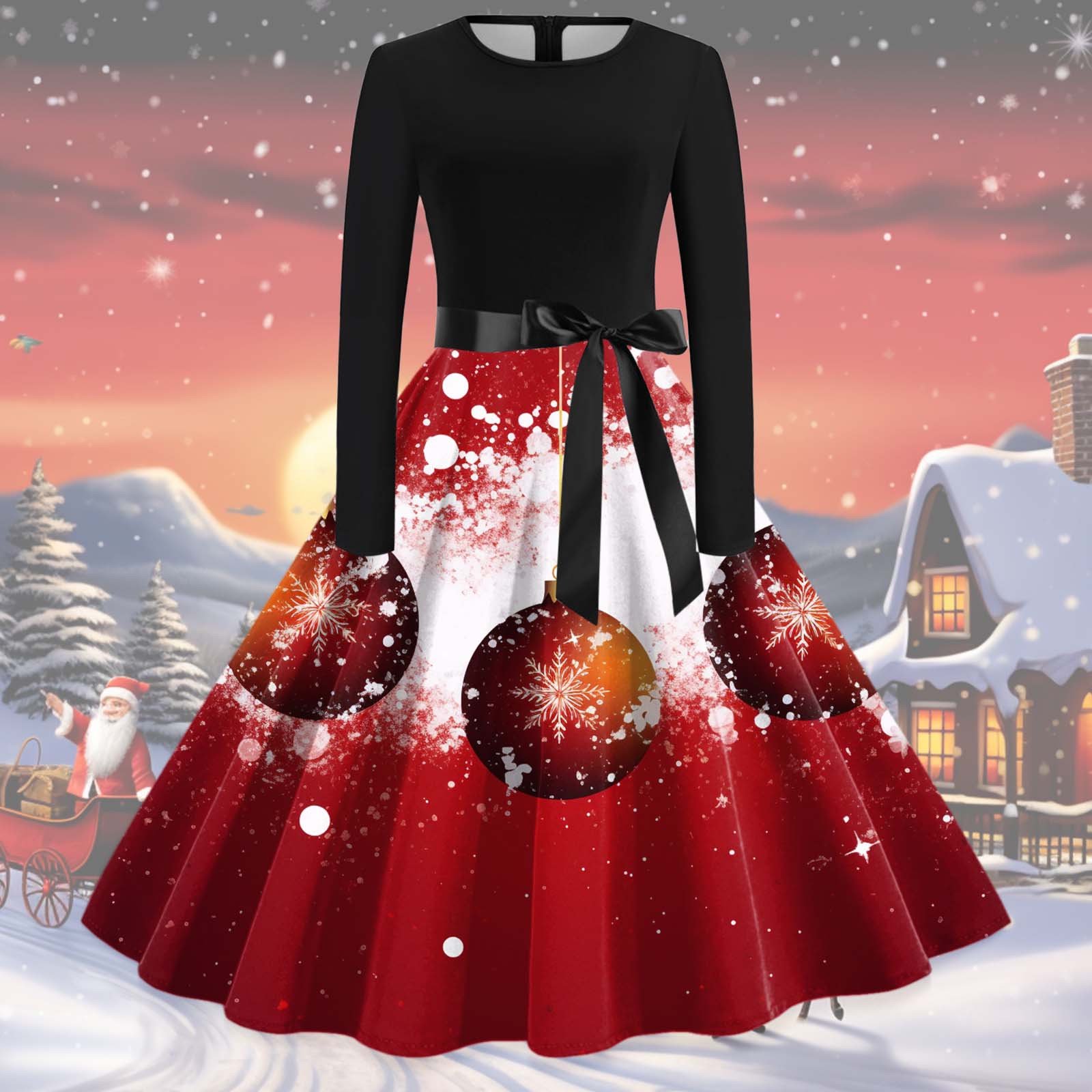 1950s Christmas Party Dress Long Sleeve Elegant Evening Gown