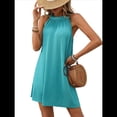 thumbnail image 2 of Vestido de Verano , Suelto, Sin Mangas, con Cuello Redondo y Cuello Halter, Color Sólido, Verde Tropical, Talla L, 2 of 10