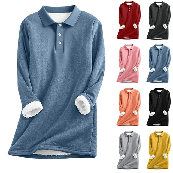 DDAPJ pyju Sherpa Lined Pullover Women Oversized Polo Sweatshirt Winter Warm Loungewear Tops Long Sleeve Collared Fleece Sweatshirts Pink XXL