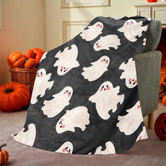 Halloween Flannel Blanket 100x75cm Multicolor Soft Cozy Air Conditioning Throw Nap Blanket Warm Lightweight Fuzzy Polyester Cover for Halloween Parties Home Decor
