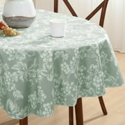 Home Bargains Plus Sage Green Grapevine Print 60 x 84 inch Oval Vinyl Tablecloth with Flannel Backing