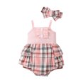 thumbnail image 1 of Romper for Girls, Sleeveless Ruffled Lace Round-Neck Embroidery Printed Princess Bow Skirt with Matching Hairband, Soft Polyester-Spandex Blend, Breathable Summer Wear, 1 of 9