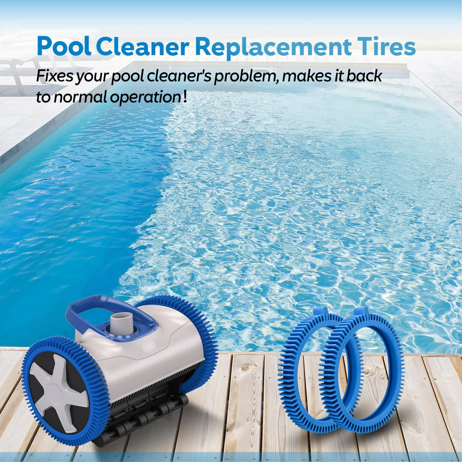 Blue Front Tire Kit with Super Hump Replacement Tires Compatible with Hayward Phoenix Poolvergnuegen AquaNaut 200, 400, 450 Pool Cleaner 2 Wheel and 4 Wheel (2 Pack)