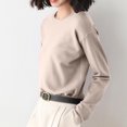 thumbnail image 4 of TFEOQRY Women's Crew Neck Sweater Long Sleeve Soft Knit Solid Pullover Casual Fall Daily Wear Top Beige, 4 of 5