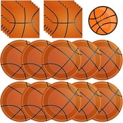 ZJQYDS 40 Pcs Basketball Plates and Napkins Sets - Sports Birthday Party Supplies Tableware, Brown Disposable Paper Plates Napkins Kit for Basketball Birthday Party Decorations Table Decor