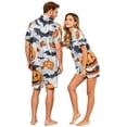 thumbnail image 4 of Spooky Season Couples Matching Pajamas Set Halloween Print Short Sleeve Button Up Sleepwear and Shorts Festive Sleepwear Attire, 4 of 5