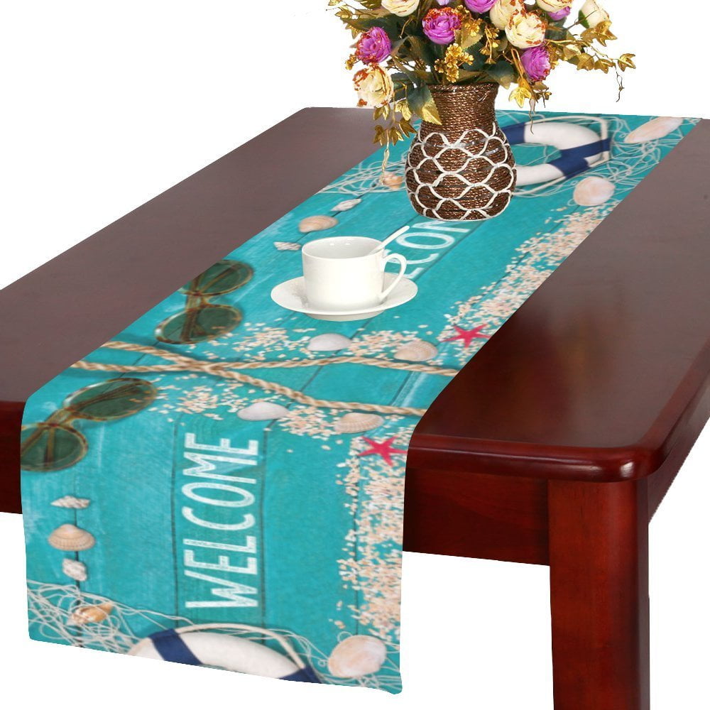 MYPOP Blue Wooden with to the Beach Long Table Runner 16x72