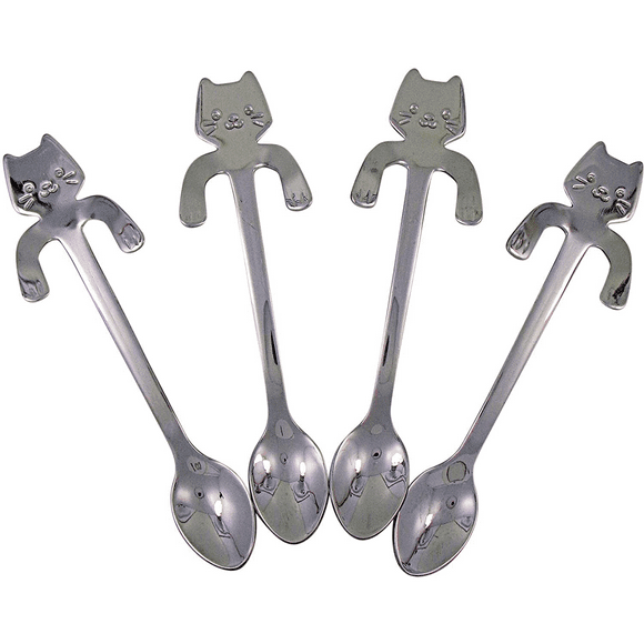 Cat Spoon Coffee Teaspoon, Stainless Steel Hanging Cup Tea Spoon Scoop for Stirring Drink Mixing Milkshake Jam, Set of 4