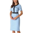 thumbnail image 4 of Hobemty Women's Sheath Dress Short Sleeve Contrast Color Elegant Pencil Wear-to-Work Midi Dresses, 4 of 5